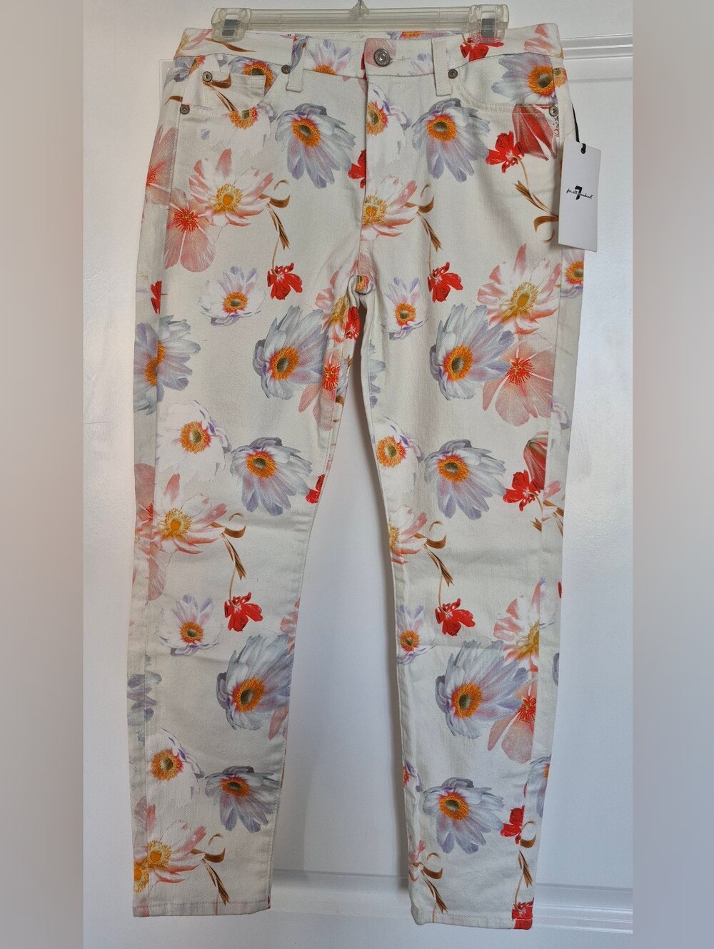 7 For All Mankind Cream Floral Skinny Jeans